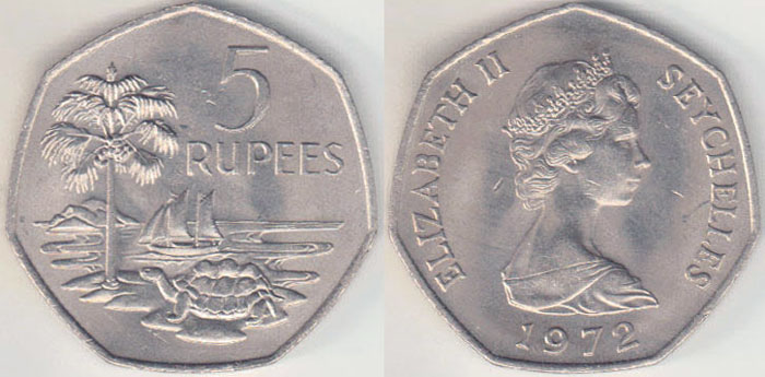1972 Seychelles 5 Rupees (Unc) A005524